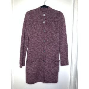 J. JILL Women's Long Cardigan Sweater Wool Knit Button Down Purple - M